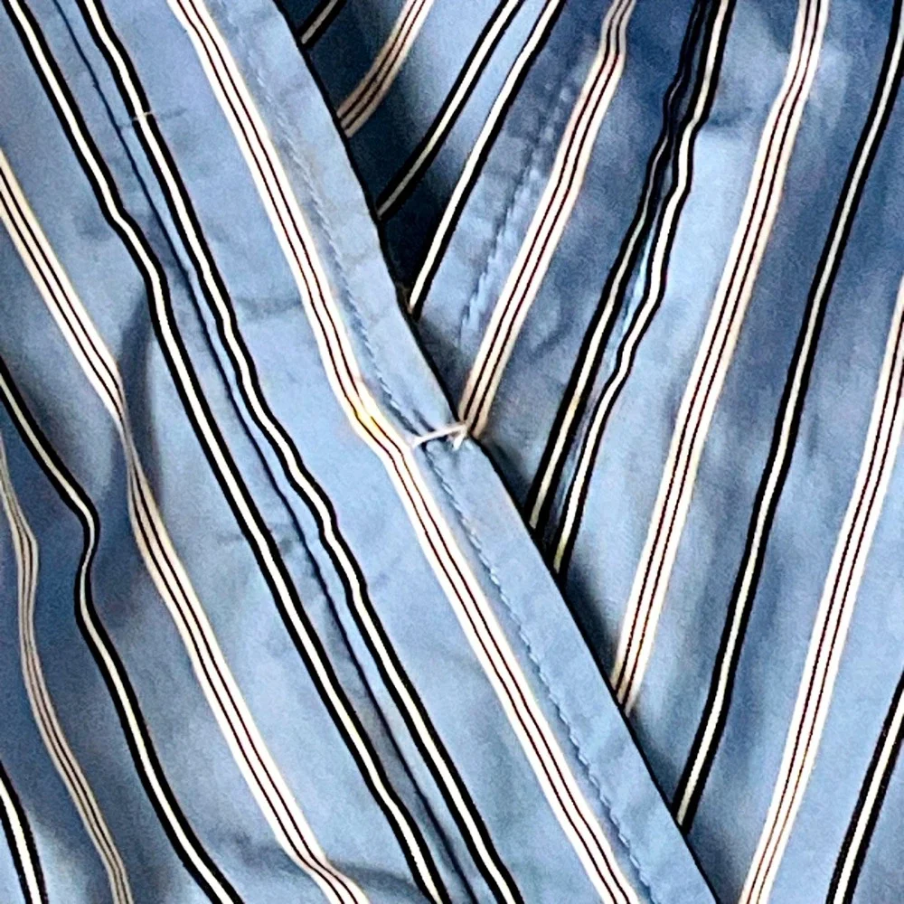 LRL Ralph Lauren black label cotton preppy pinstripe shirt dress blue 6 read